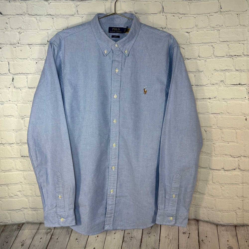 Polo Ralph Lauren Mens XL Slim Fit Light Blue Oxford Button Down Shirt LS